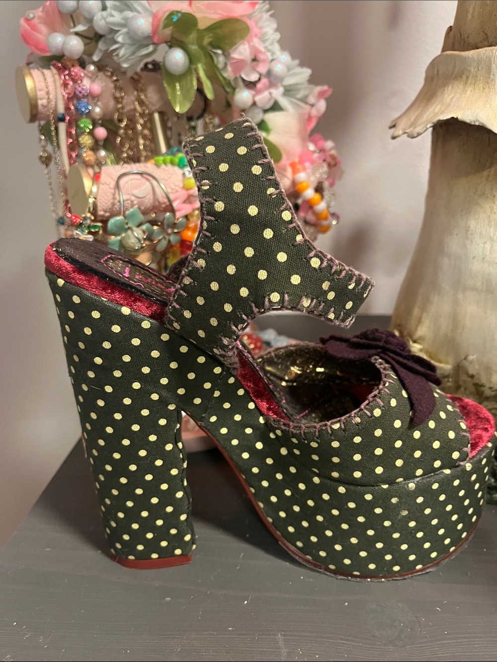 Irregular Choice Green Polka Dot Floral Platform Sandals - Picture 13 of 15